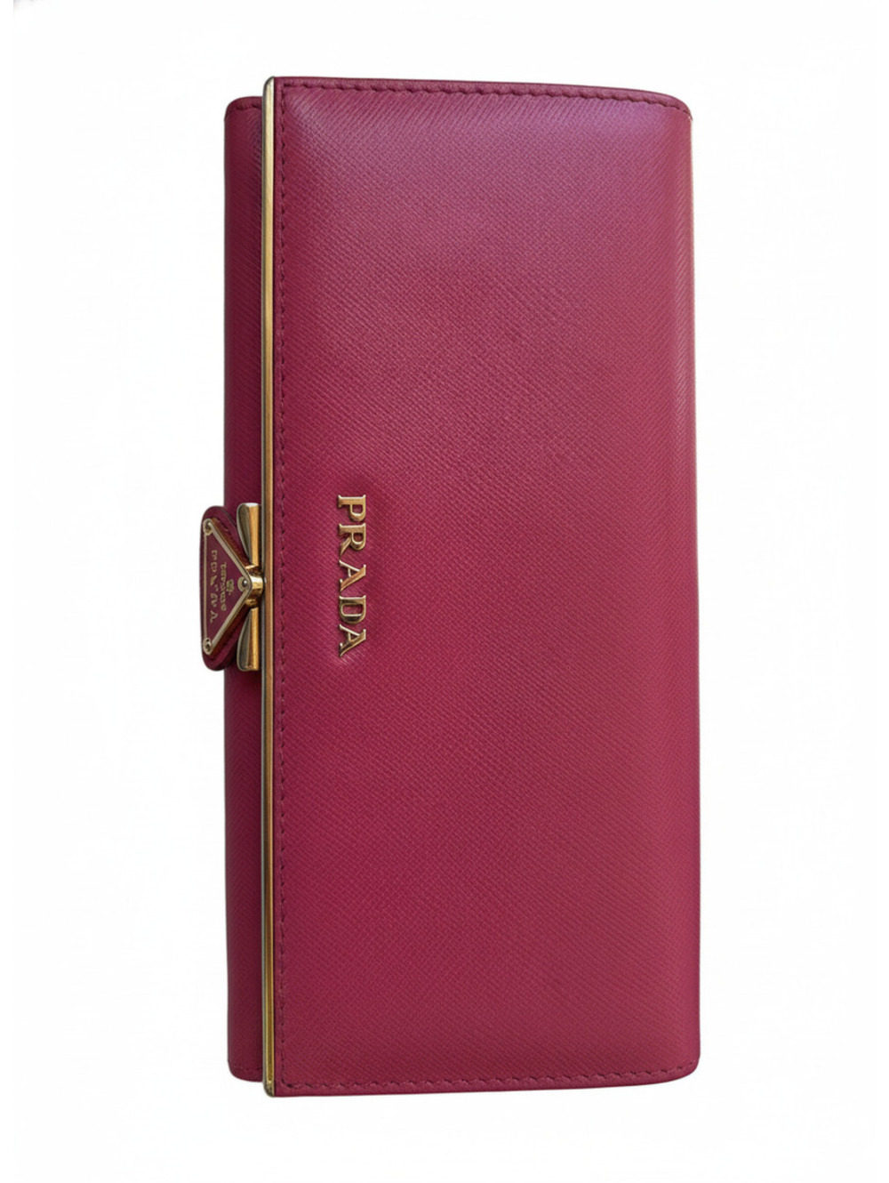 Prada Saffiano Leather Wallet in Pink with Gold Hardware